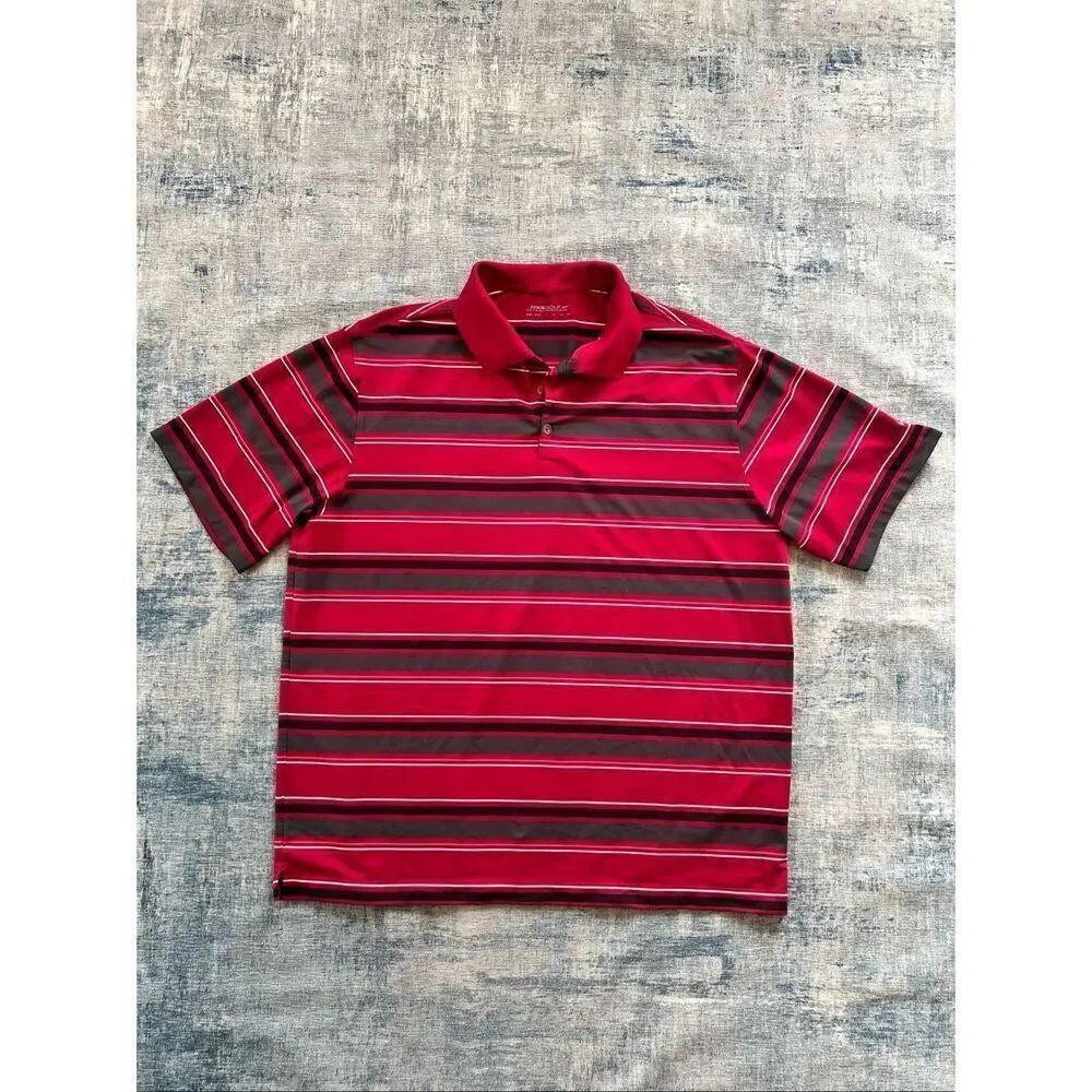 Nike Dri Fit Red Black Gray Stripe Golf Polo Tee Men's XXL